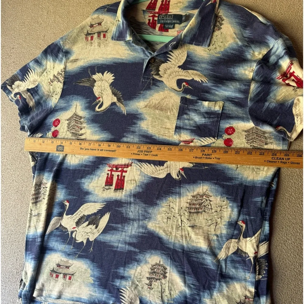 VTG 90'S POLO RALPH LAUREN JAPAN CRANE TEMPLE POLO SHIRT Size XL